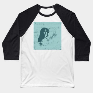 Female Silhouette Soprano Opera Singer, Music, Handwritten Scales, Butterflies and Hearts in Teal Baseball T-Shirt